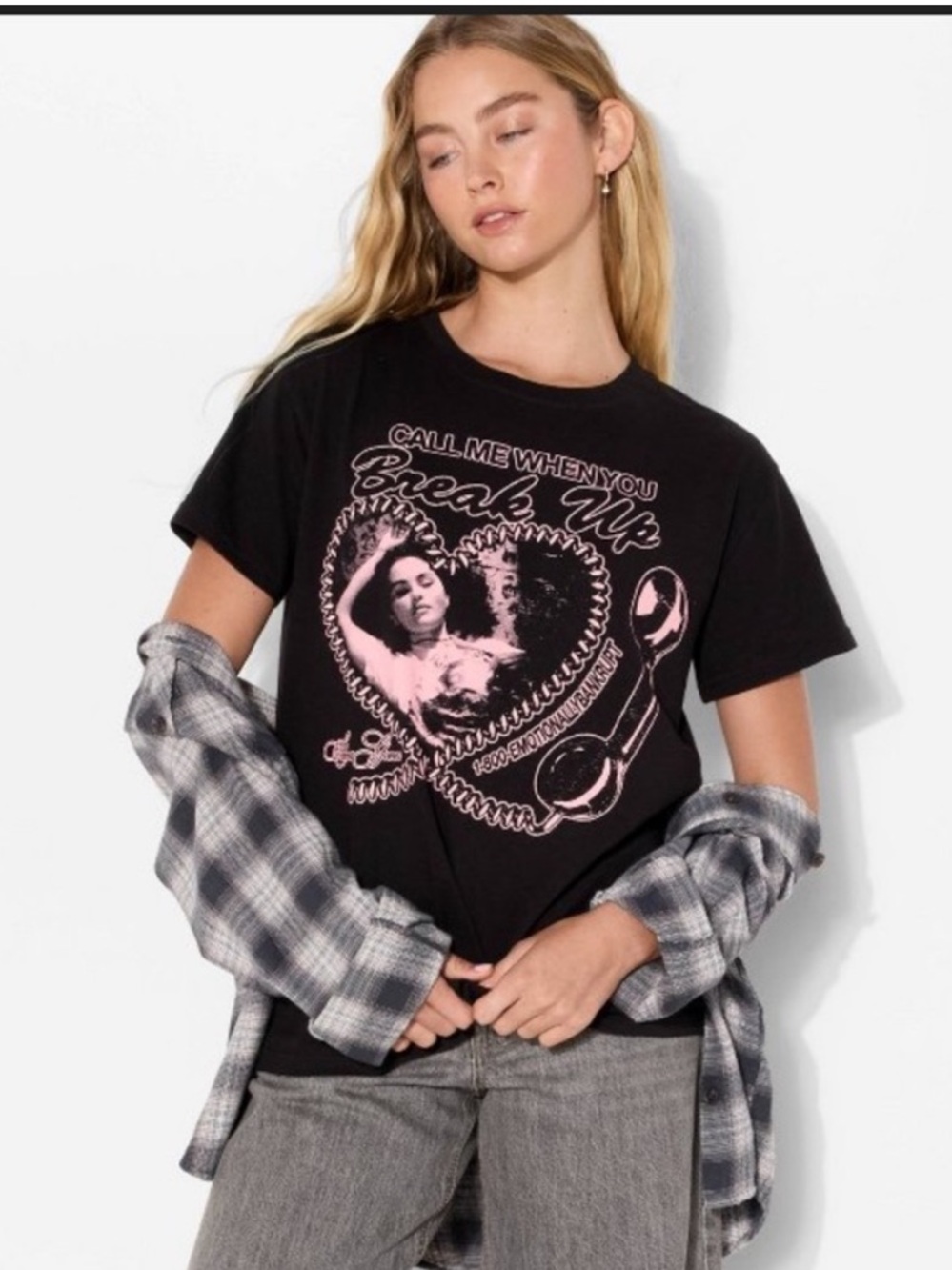 Selena Gomez Call Me When You Break Up Graphic Tee - Black with Pink Print L NWT